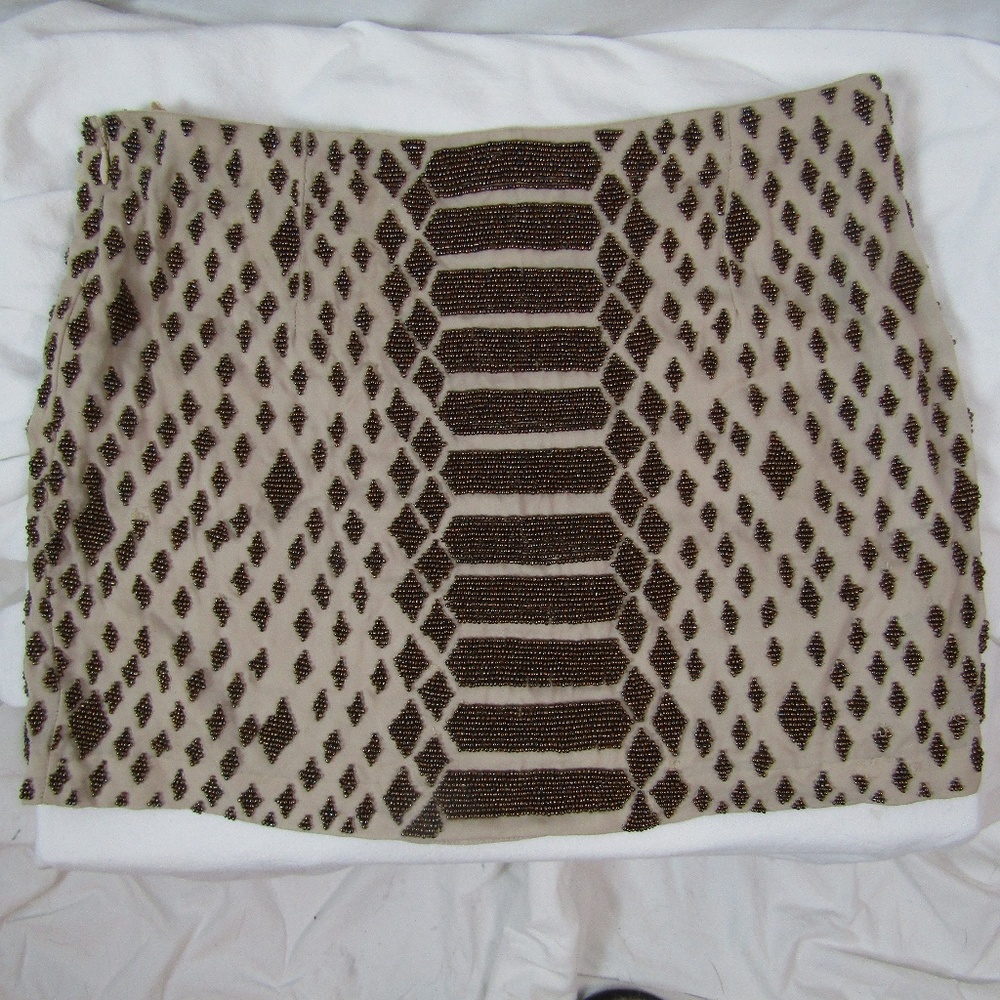 Haute Hippie Beige Silk Beaded Mini Skirt Sz S EUC